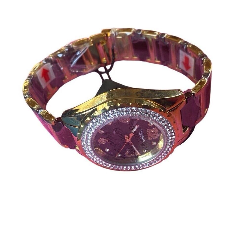 Akribos XXIV Womens Watch Metal Ceramic Band Gold Tone Gem Case 39mm AK891BRG - Picture 4 of 12